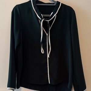 Zara green Blouse with White Accents